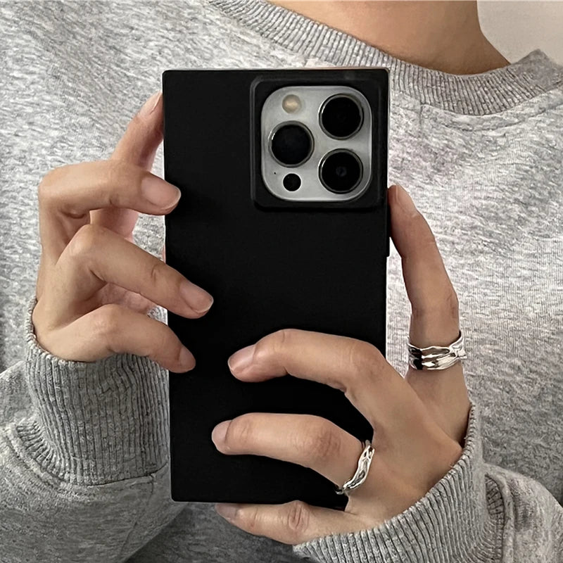 Simple Fashion Matte Black Rectangle Frame Phone Case