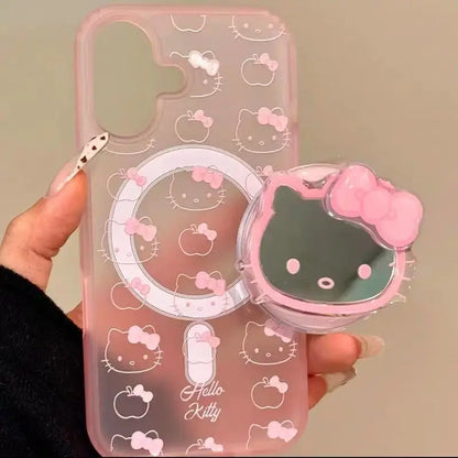Cute Sanrio Hello Kitty Magnetic Magsafe Wireless Charge Phone Case For iPhone Mirror Grip Holder Cover
