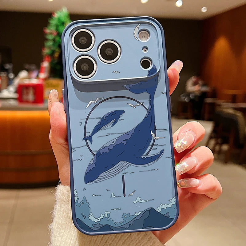 Whale Patterned Magnetic Case For iPhone For Magsafe Wireless Charge Shockproof Lens Protect Phone Cover