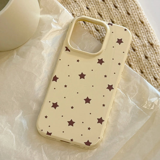 Korean Style Yellow Full Screen Brown Stars Soft Phone Case For iPhone