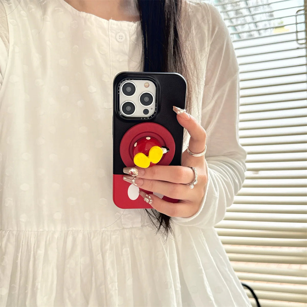 New Cartoon Mickey and Minnie Bottom Stand Phone Case For iPhone