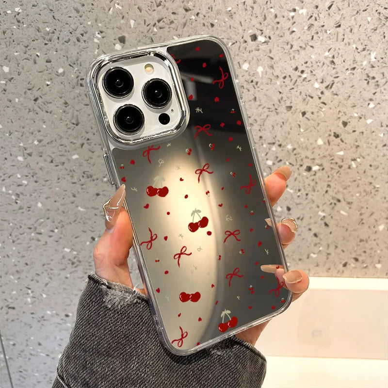 Cute Cherry Bow Mirror Phone Case For iPhone