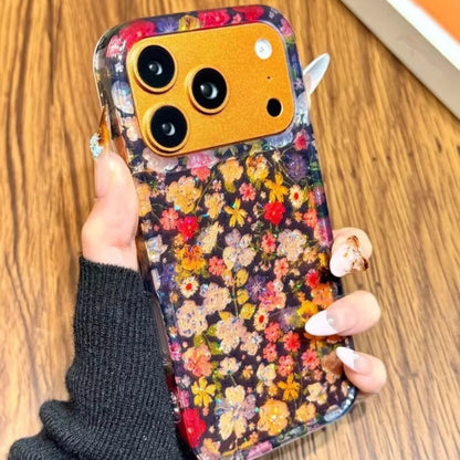 Glitter Shiny Oil Painting Flowers Phone Case For iPhone