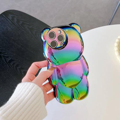 INS Cute 3D Gradient Electroplated Bear Phone Case Suitable For iPhone