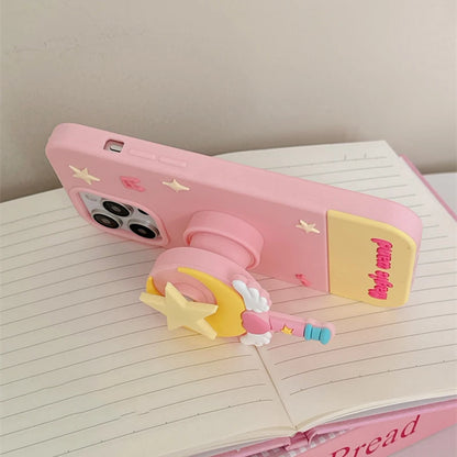 Fashion Moon Star Magic Wand Holder Stand Silicone Phone Case