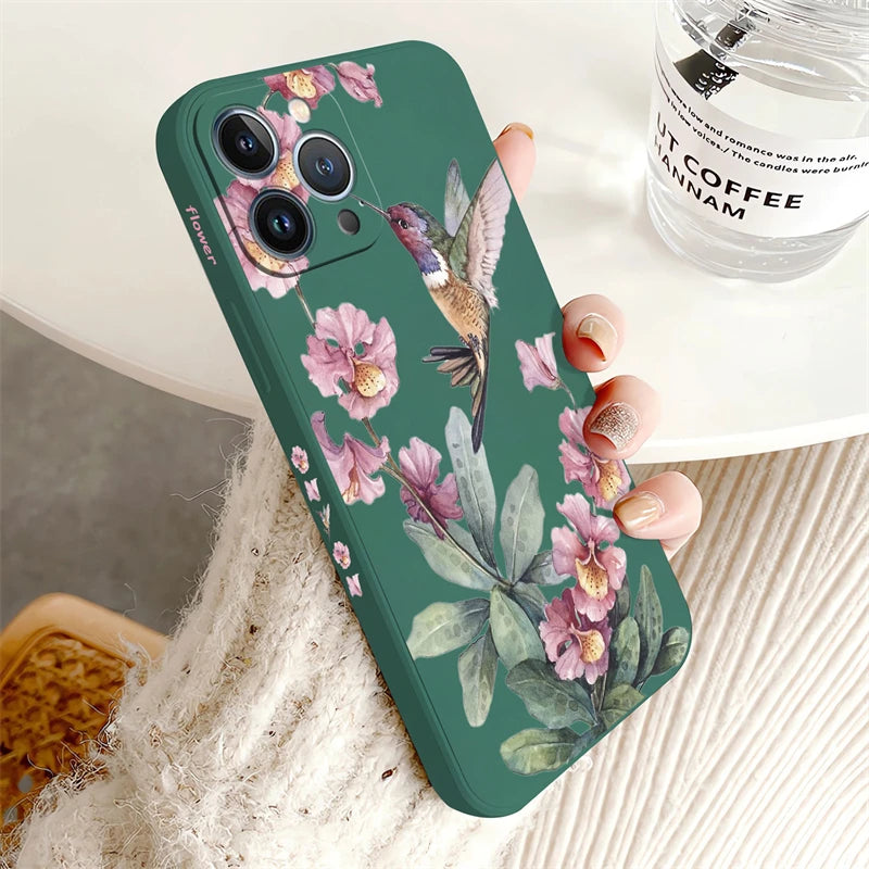 Painted Flowers Birds Phone Case For iPhone