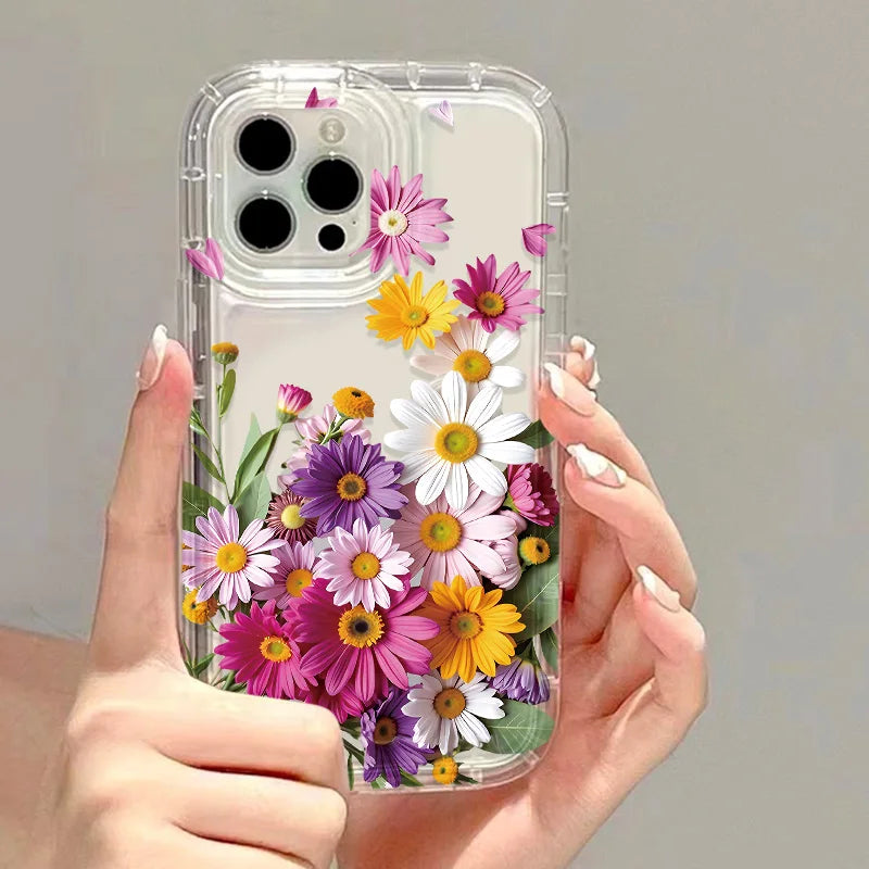 Elegant Flower Phone Case For iPhone Shockproof Silicone Transparent Cover