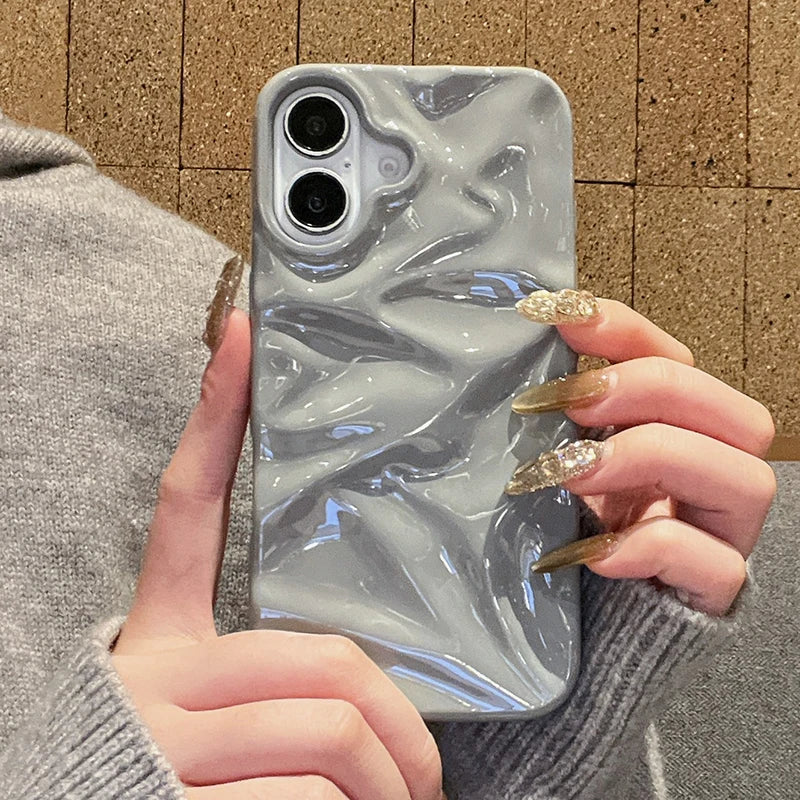 Simple Fashion Glossy Grey 3D Folds Texture Phone Case