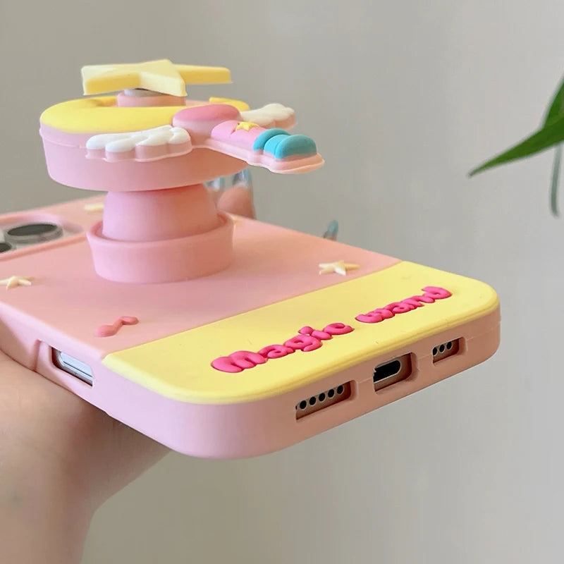 Fashion Moon Star Magic Wand Holder Stand Silicone Phone Case