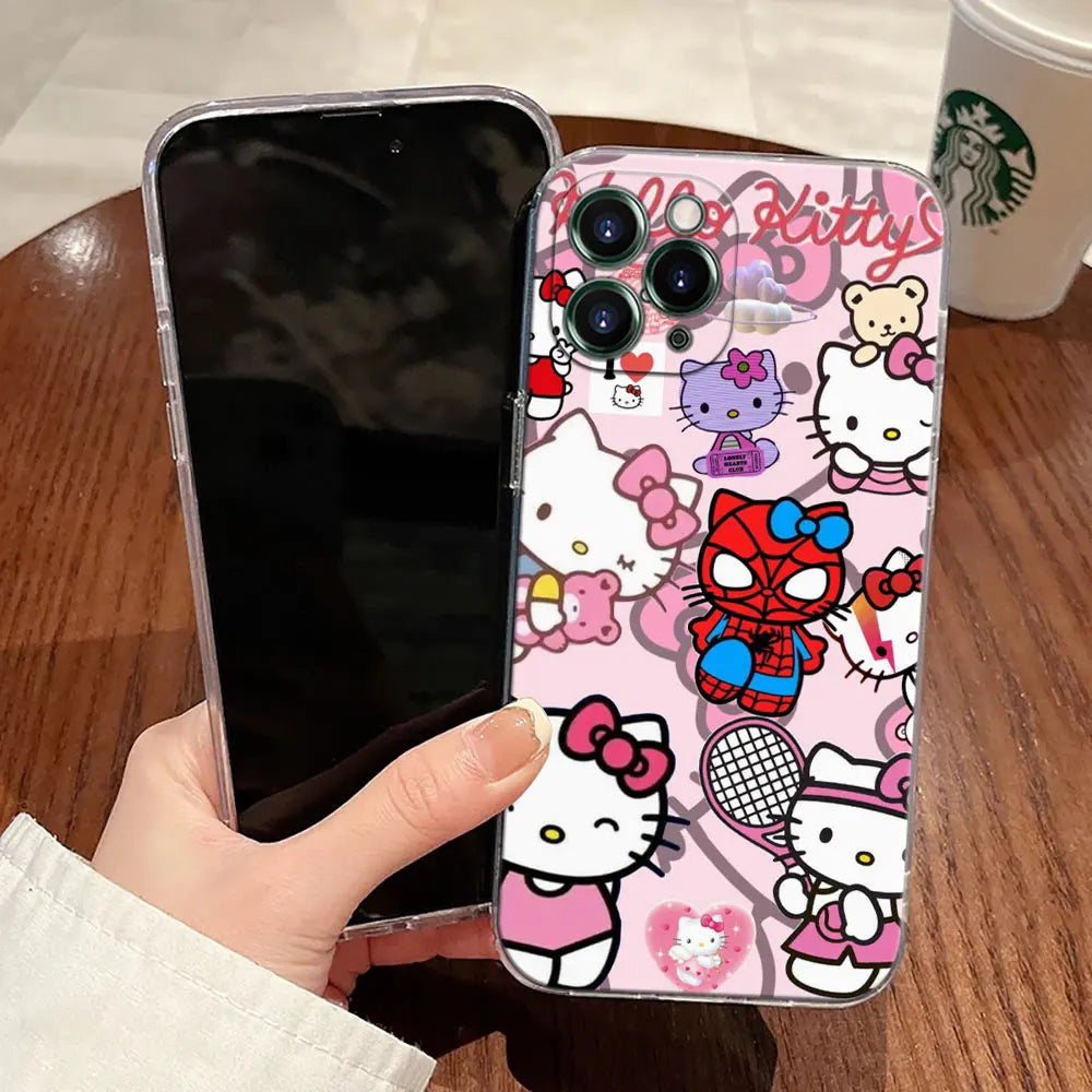 Spider Man Hellos Kittys Transparent Phone Case For iPhone