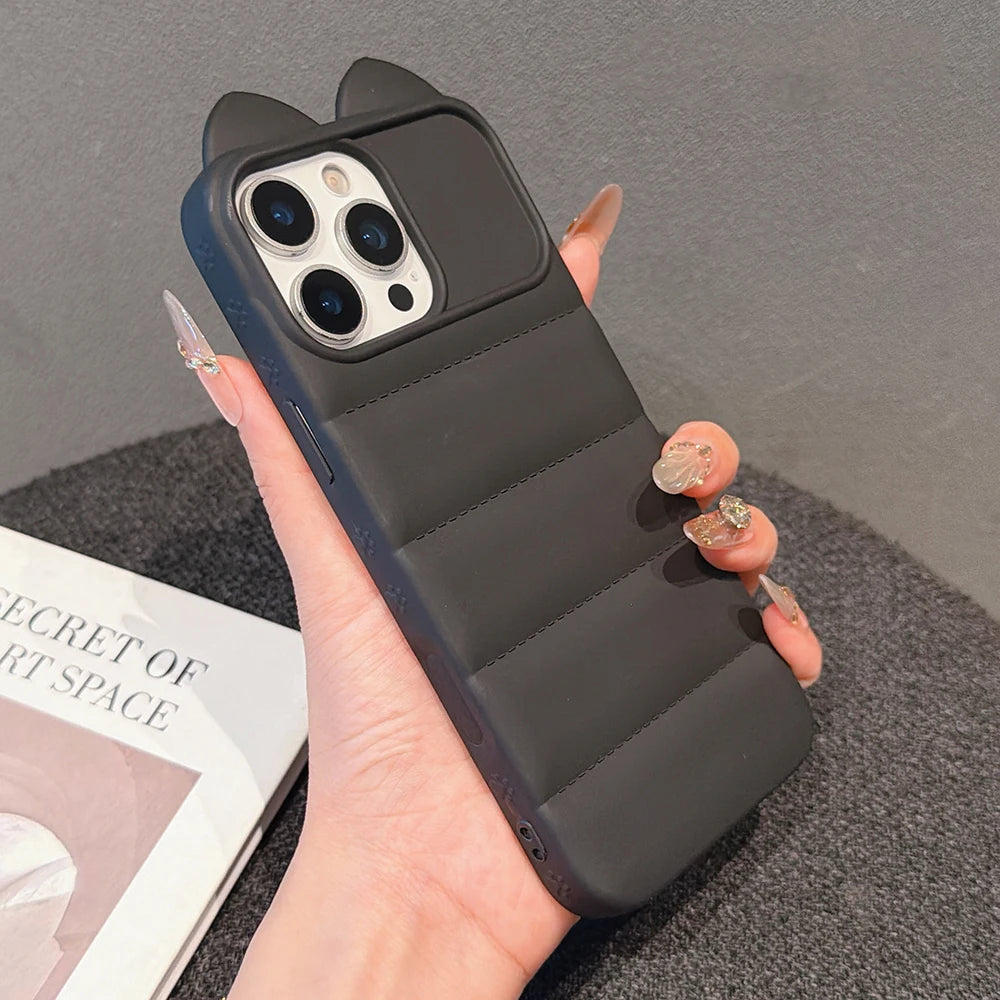 Cute Cartoon 3D Cat Ears Soft Phone Case For iPhone