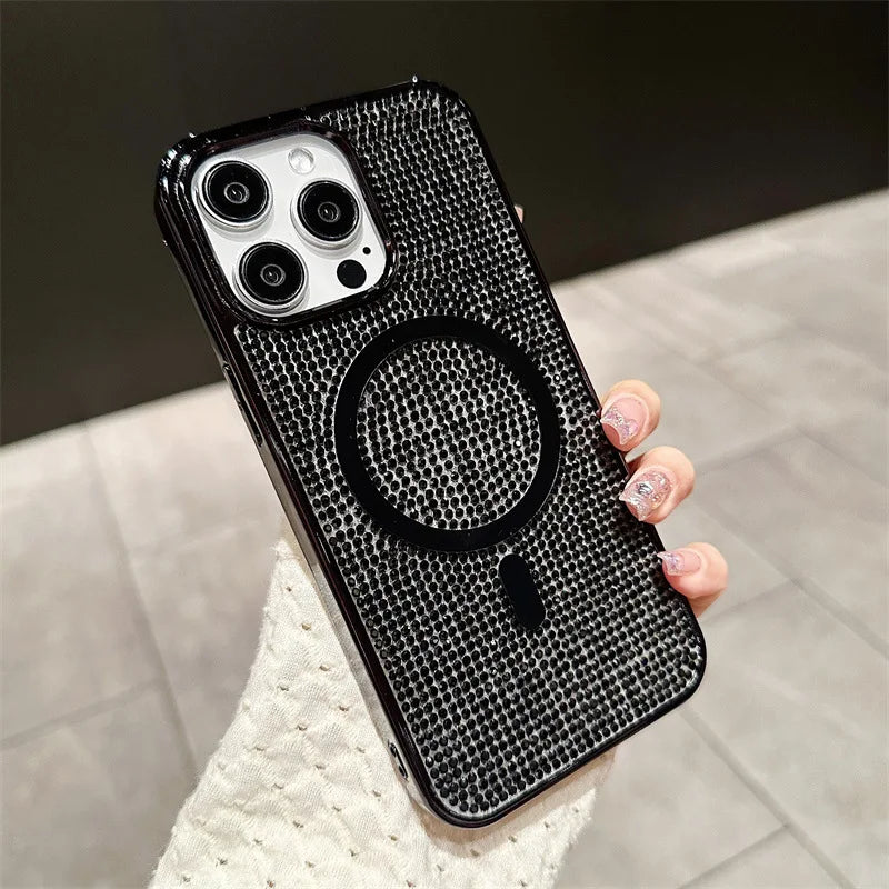 Luxury Glitter Solid Color Diamond Plating Magnetic Phone Case For iPhone