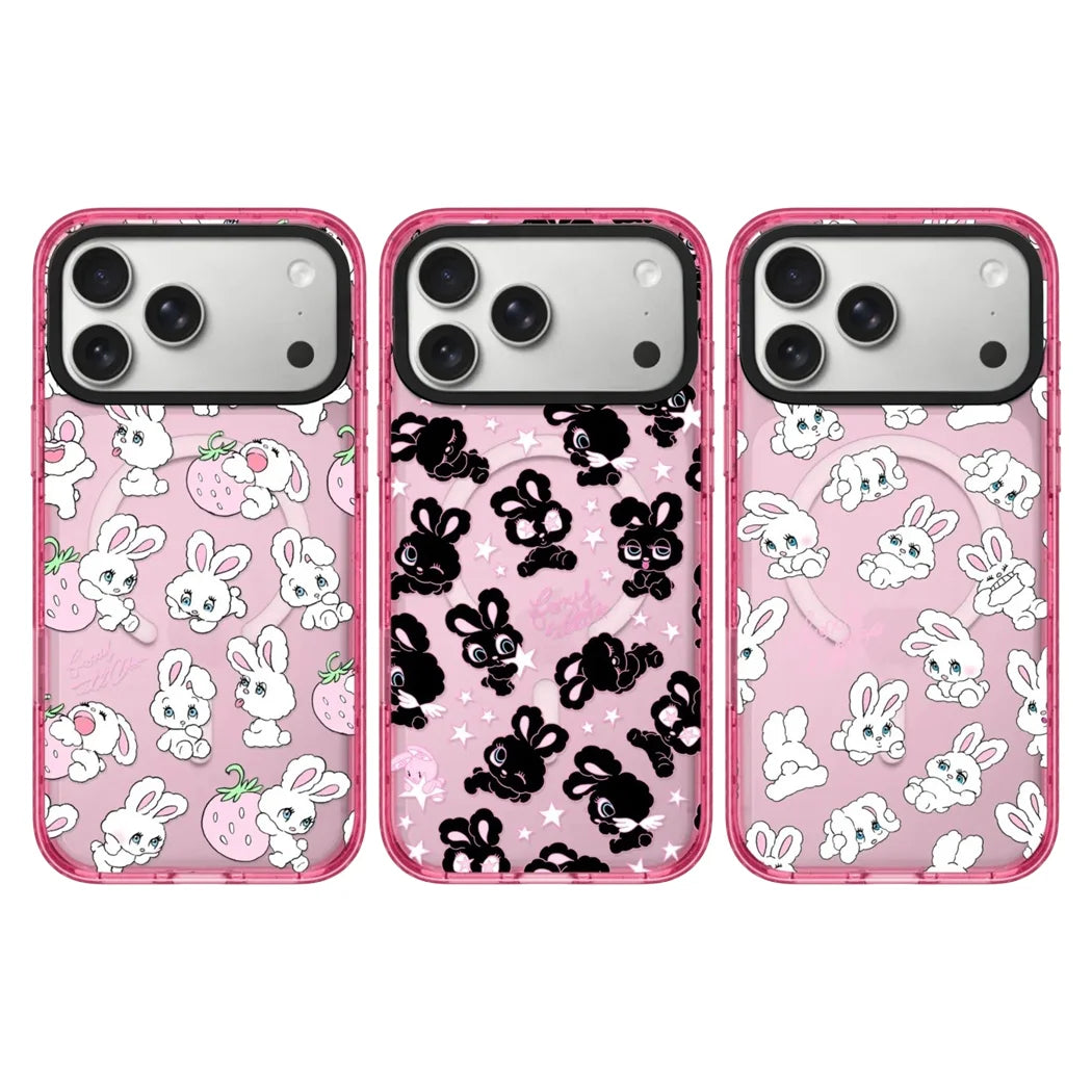 Rabbit Cherry Strawberry iPhone Case With Pink Border