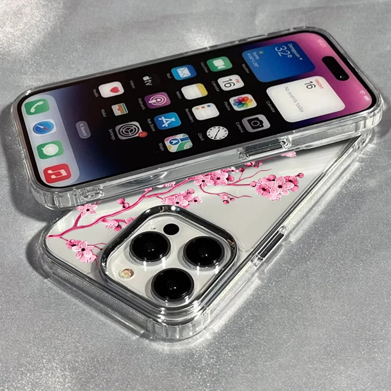 Elegant Pink Sakura Cherry Blossom Branch Pattern Phone Case For iPhone