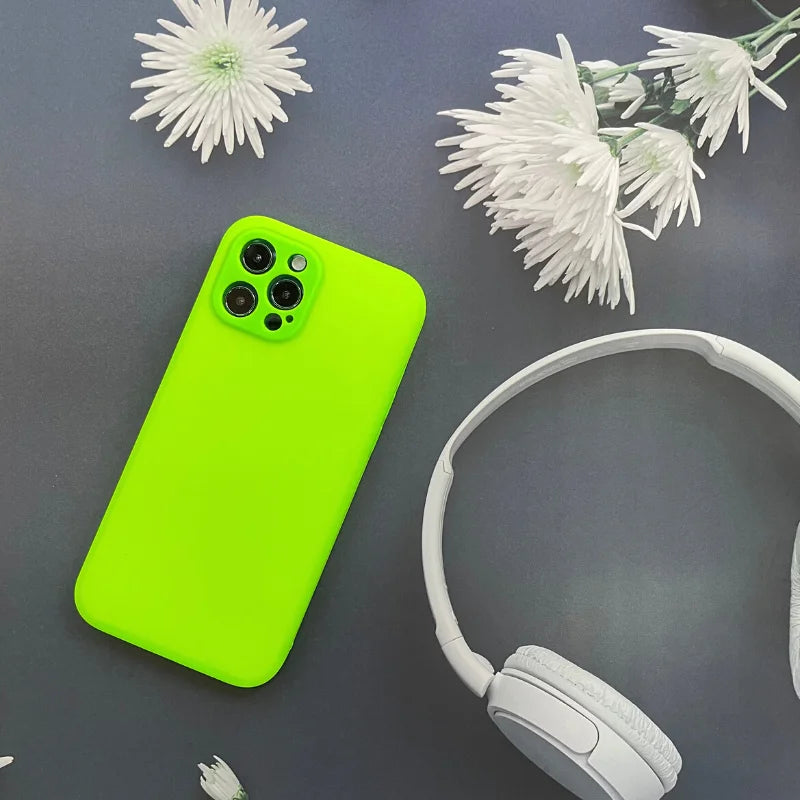 For iPhone Case Neon Liquid Silicone Fluorescence Cover