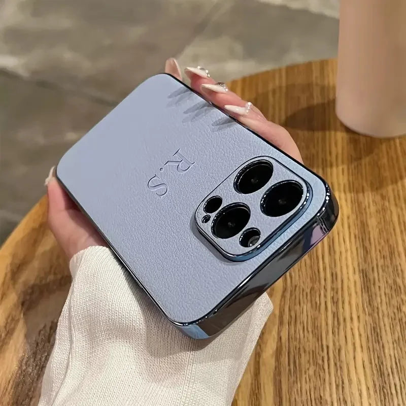 Personalised Customized Initials Name Case For iPhone Luxury Leather Plating Leather Cover