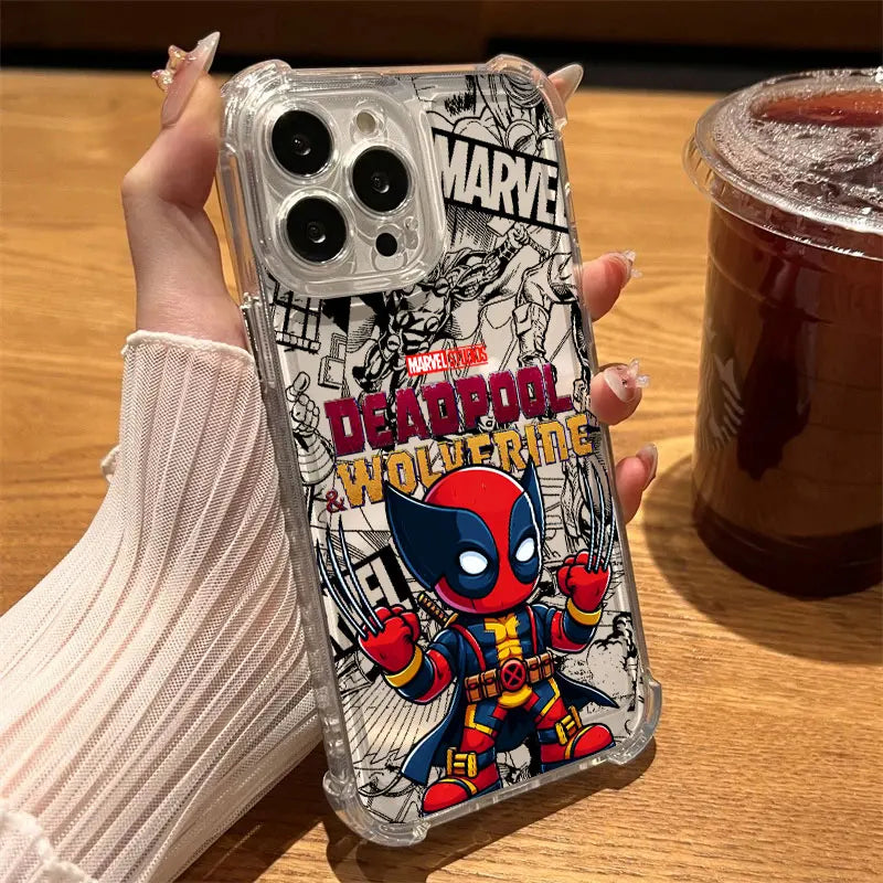 Cartoon Marvel Deadpool Wolverine Clear Case For iPhone