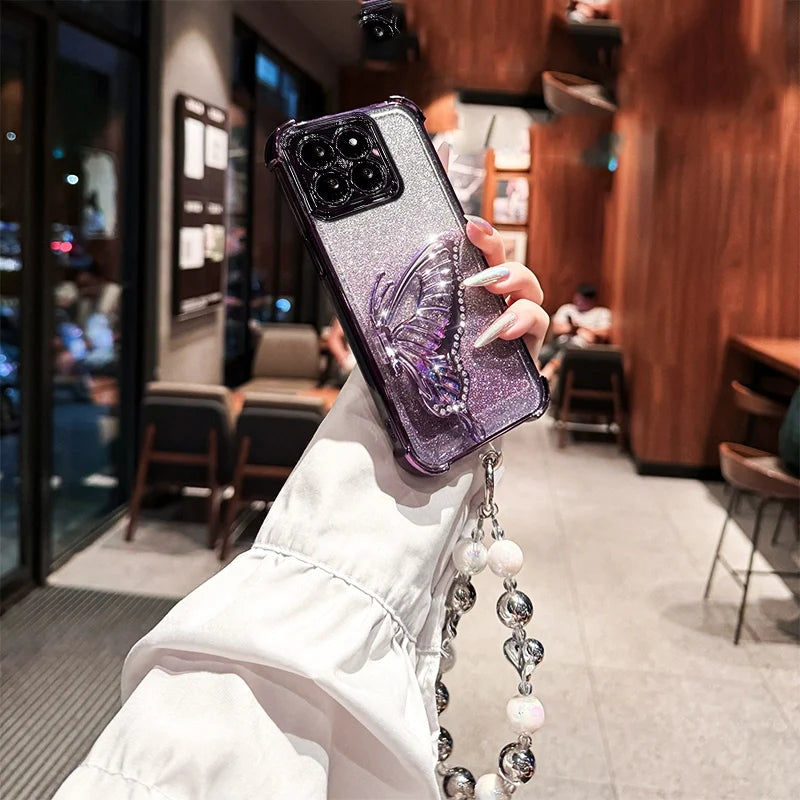 Shockproof Plating Glitter Butterfly Bracket Bracelet Case For iPhone