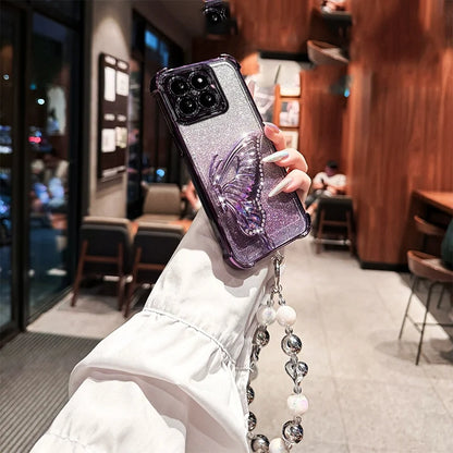 Shockproof Plating Glitter Butterfly Bracket Bracelet Case For iPhone