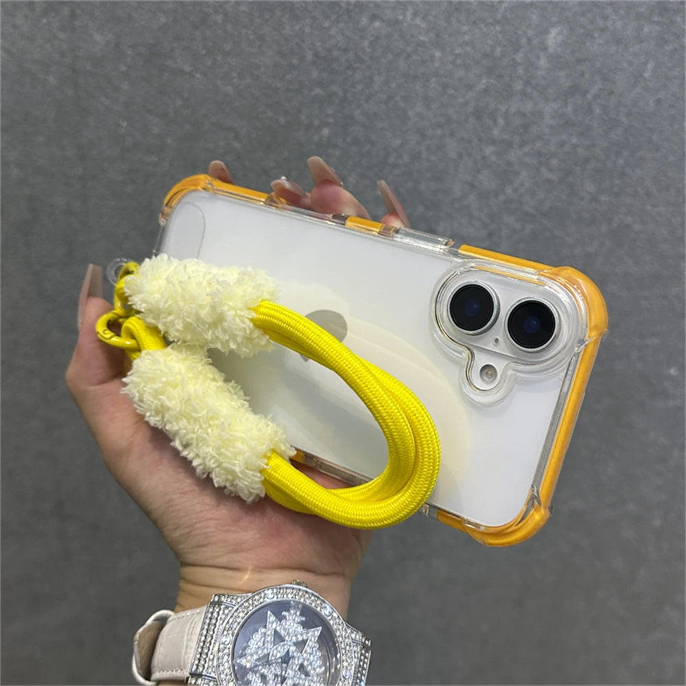 Hybrid Bumper Armor Transparent With Wrist Strap Case For iPhone Shockproof Air Bag Cover