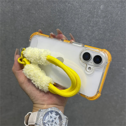 Hybrid Bumper Armor Transparent With Wrist Strap Case For iPhone Shockproof Air Bag Cover