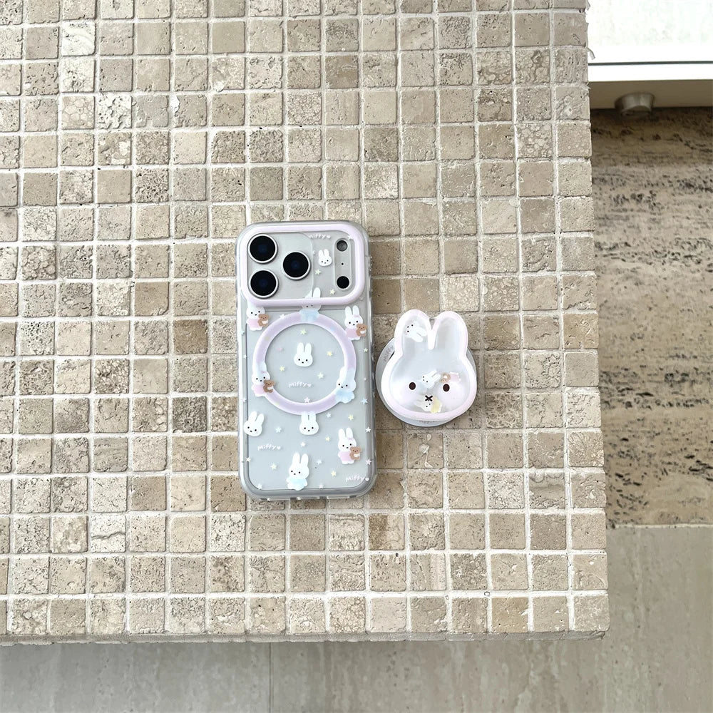 Korean INS Simple Star Rabbit Magnetic Stand Phone Case For iPhone