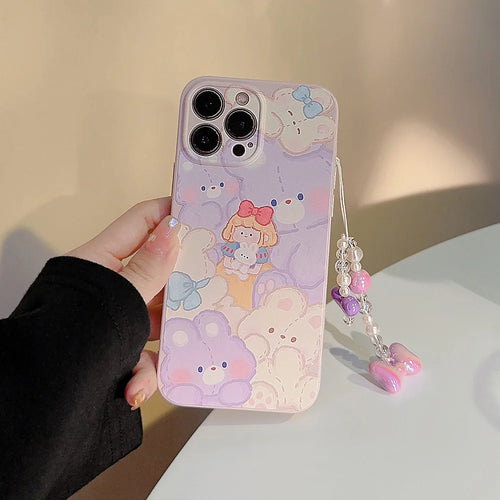Cute Cartoon Bunny With Chain Lanyard Phone Case For iPhone