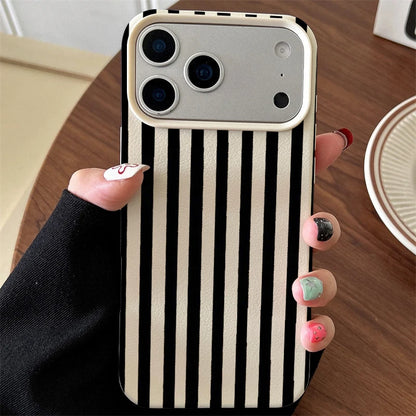 Pink Black Vertical Stripe Leather Texture Phone Case For iPhone