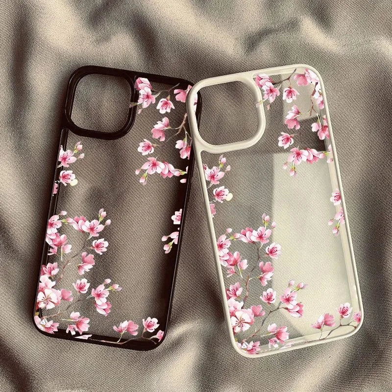 Pink Magnolia Flower Phone Case For iPhone Plum Blossom Shockproof Clear Hard Cover