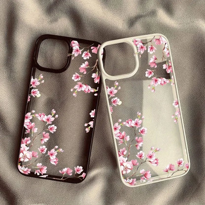 Pink Magnolia Flower Phone Case For iPhone Plum Blossom Shockproof Clear Hard Cover