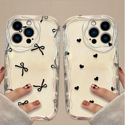 Black Bowknot Heart Phone Case For iPhone Shockproof Silicone Back Cover
