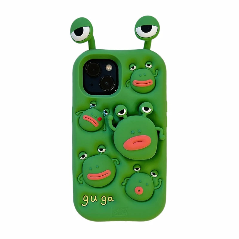 Cute Silicone Telescopic Bracket Thick Lips Green Frog Phone Case