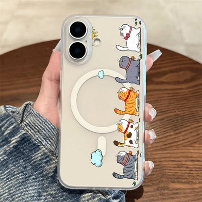 Hanging Cat Cloud Sun Print Magnetic Phone Case For iPhone