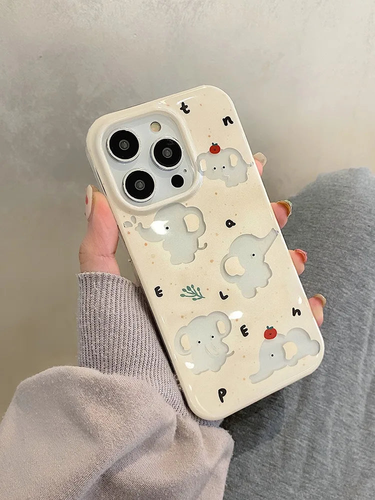 Cartoon Cute Hollow Out Elephant IMD Phone Case For iPhone