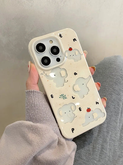 Cartoon Cute Hollow Out Elephant IMD Phone Case For iPhone