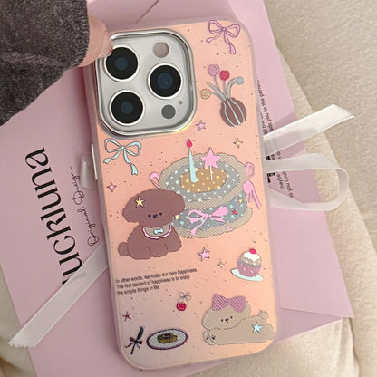 Korean Gilding Laser Cute Cartoon Dessert Cake Puppy Phone Case For iPhone