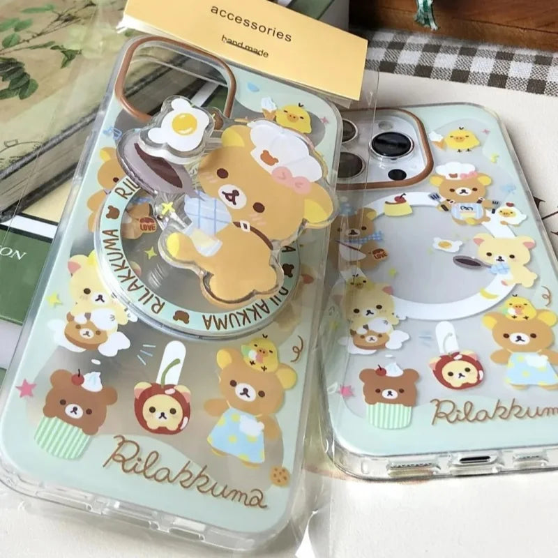 Magnetic painted rice cooking easy bear phone case with magnetic bear holder For iPhone