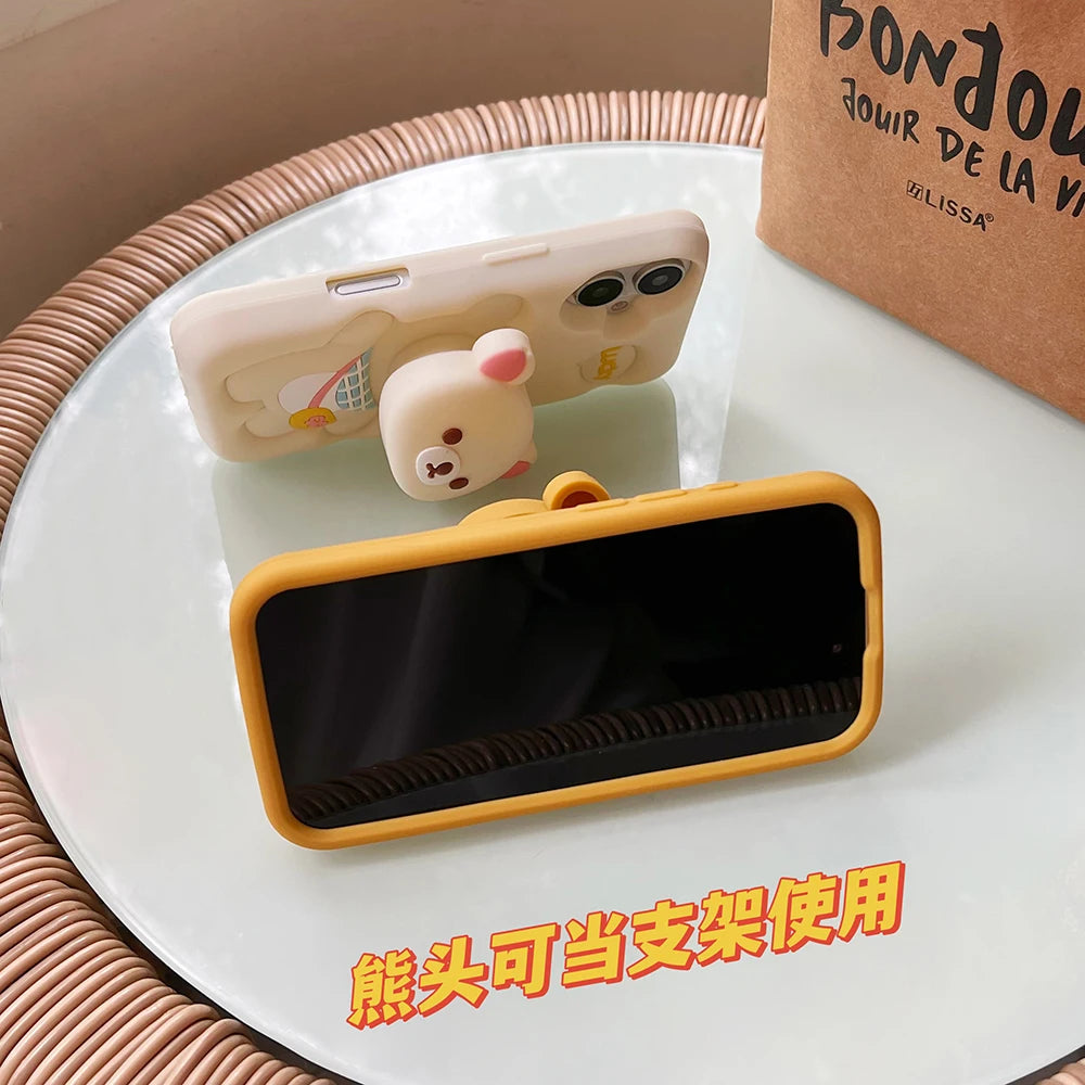 Kawaii Rilakkuma Bear Silicone Phone Case with Stand Holder