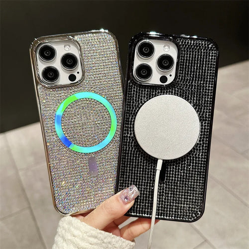 Luxury Glitter Solid Color Diamond Plating Magnetic Phone Case For iPhone
