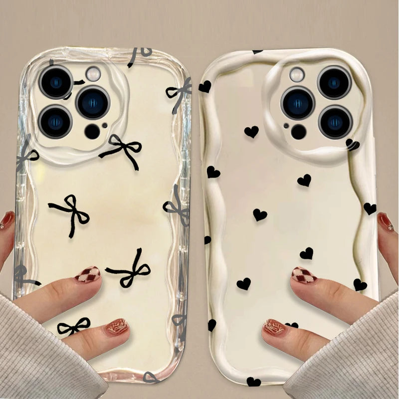 Black Bowknot Heart Phone Case For iPhone Shockproof Silicone Back Cover