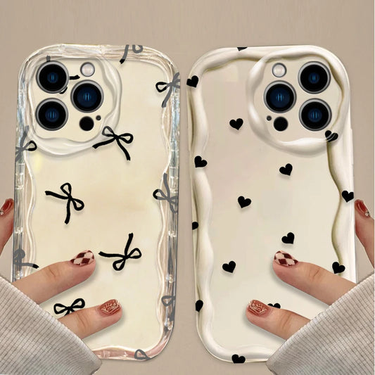 Black Bowknot Heart Phone Case For iPhone Shockproof Silicone Back Cover