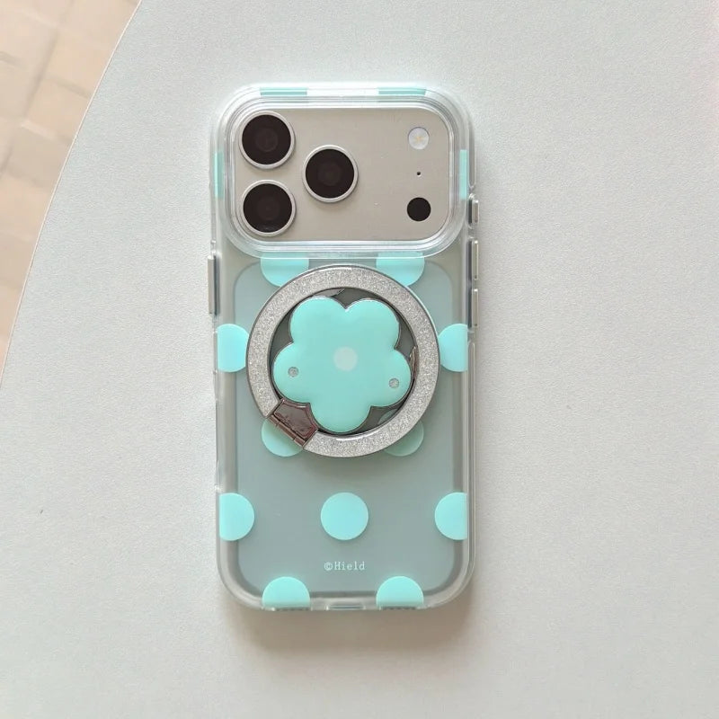 Magnetic 4 Solid Colors Dots Pattern Phone Case With Holder For iPhone
