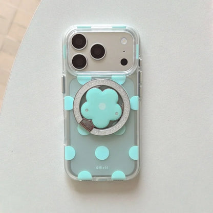 Magnetic 4 Solid Colors Dots Pattern Phone Case With Holder For iPhone