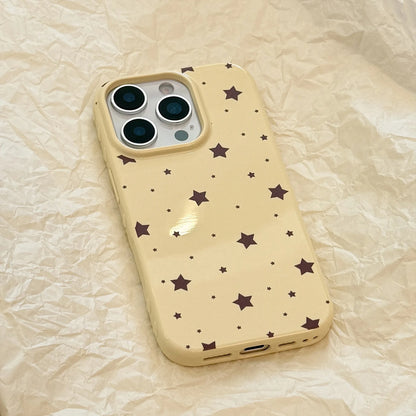Korean Style Yellow Full Screen Brown Stars Soft Phone Case For iPhone