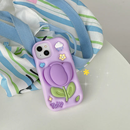 Kawaii Summer Floral Tulip Bracket Soft Silicone Phone Case