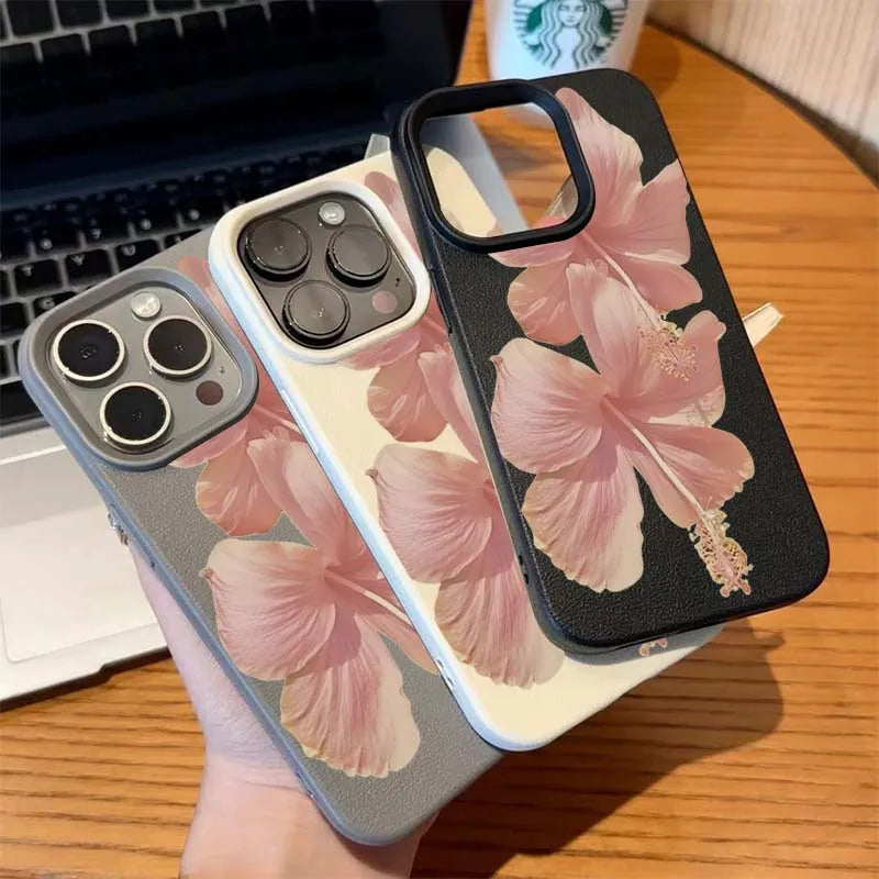 Pink Hibiscus Elegant High Aesthetic Phone Case For iPhone