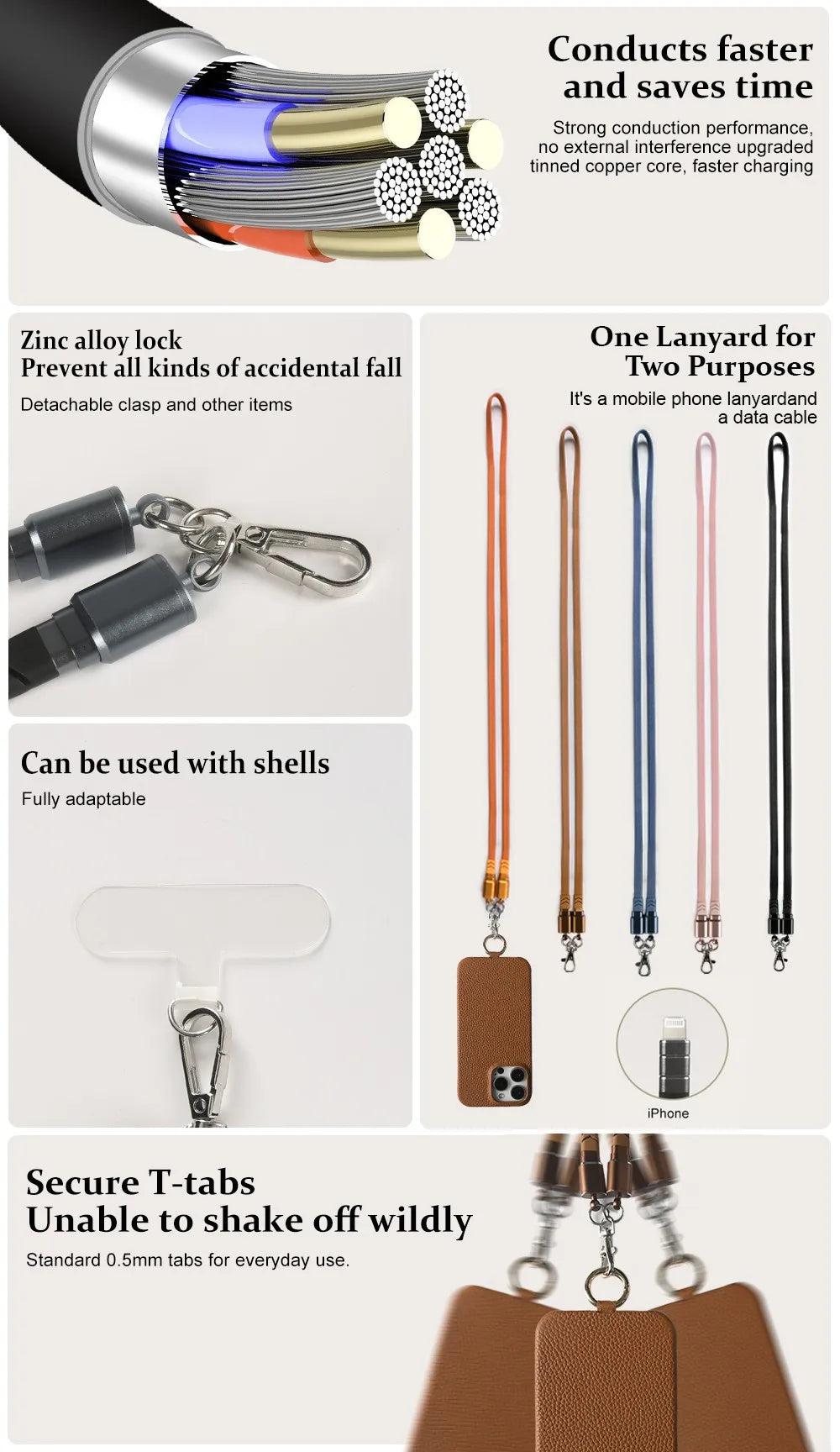 Versatile Lanyard Charging Cable Genuine Leather Phone Case For iPhone
