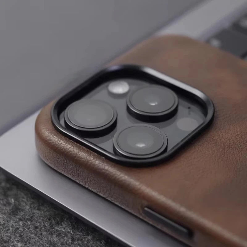 Retro Crazy Horse Leather Magsafe Phone Case For iPhone Simple Leather Texture Magnetic Phone Case