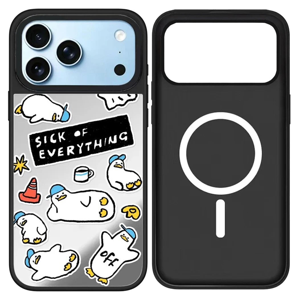 Cute Lazy Duck Mirror Surface Magnetic Phone Case Cover For iPhone