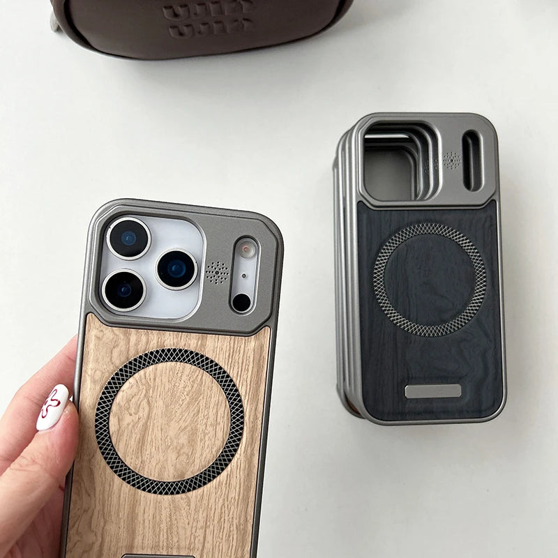 MagSafe Wood Grain Armor iPhone Case – Magnetic Wireless Charging